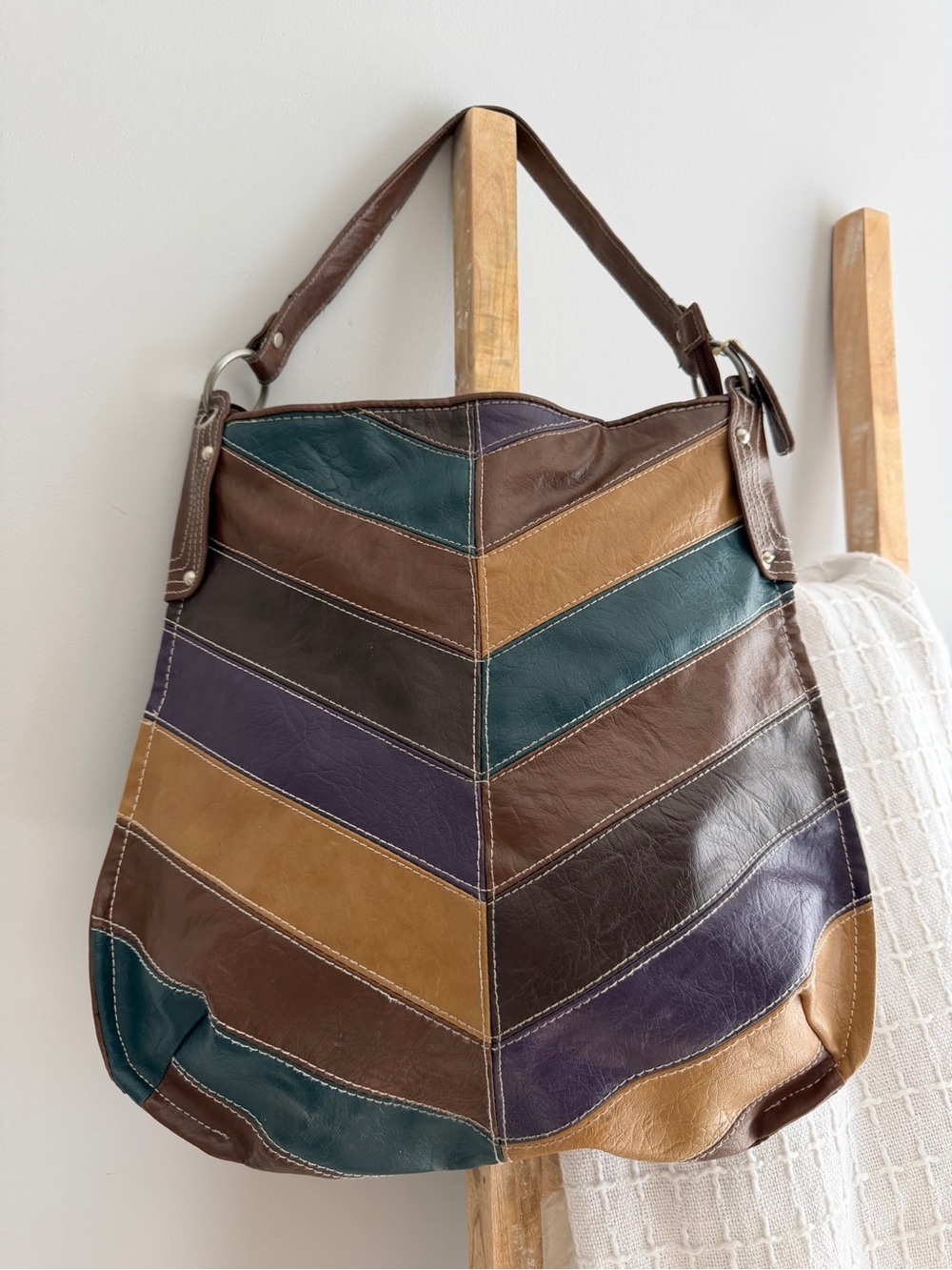 BONGO Vintage Y2K Oversized Hobo Bag Brown Teal Mustard Plum Faux Leather